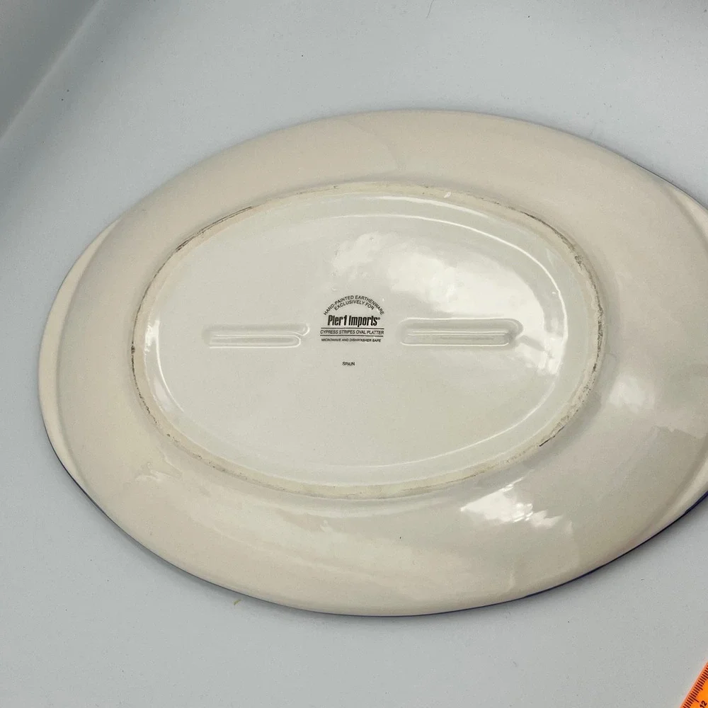 Pier 1 Imports Cypress Stripes Oval Platter Hand Painted Earthenware Spain 15x10